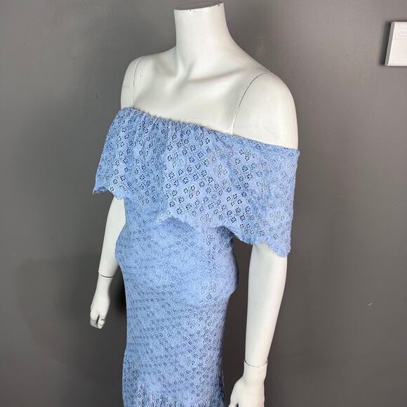 NightCap Clothing Dress Small Lace Cottagecore Off The Shoulder Blue DRAMATIC - Picture 4 of 11